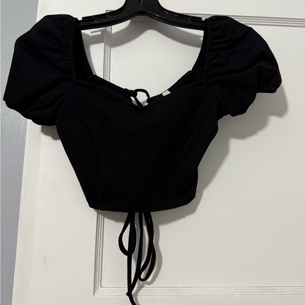 Chocolate Black Puff Sleeve Crop Blouse